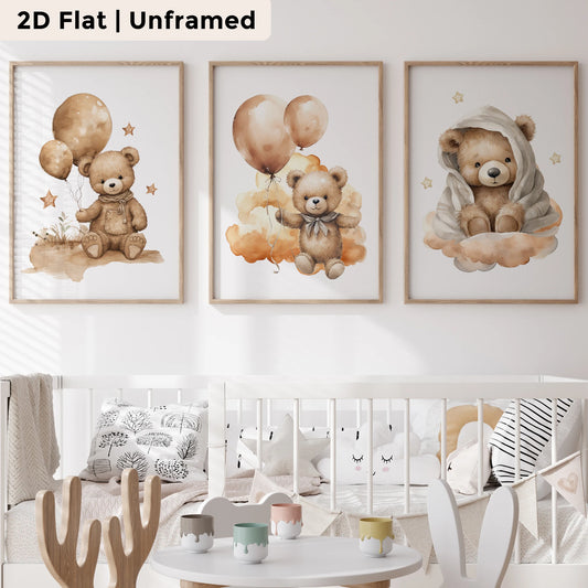 3-Piece Cartoon Yellow Bear Canvas Wall Art | Kids Room Decor Canvas Wall Art Set Peaceful Pleasures Health and Wellness CH114-3pcs 50x70cm Unframed
