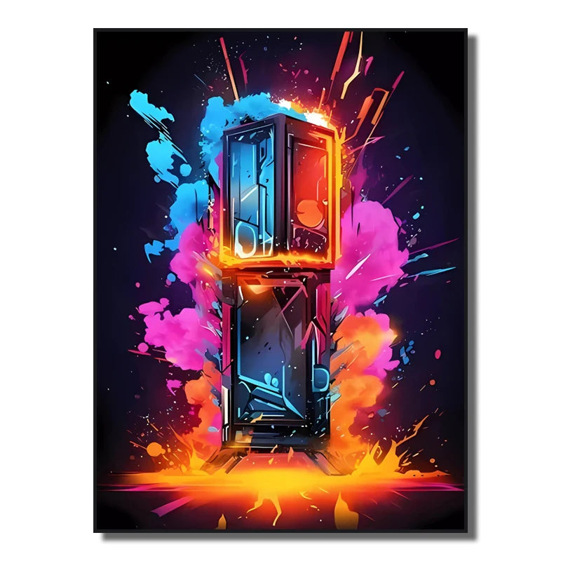 Neon Red Video Game Character Canvas Wall Art | Unframed Poster