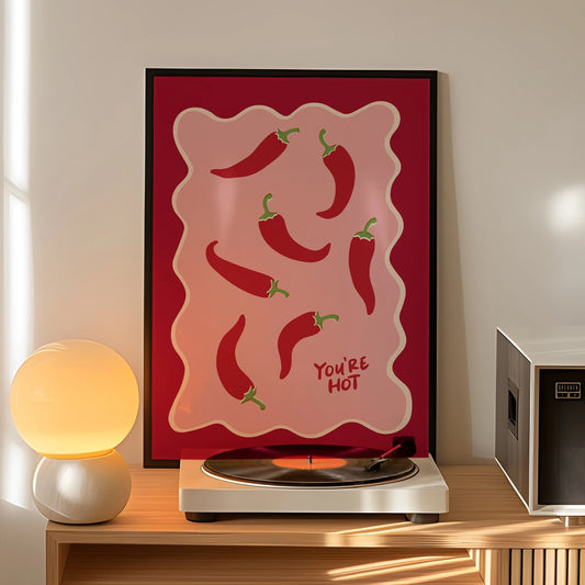 Retro Chili Pepper "You're Hot" Wall Art | Kitchen Poster Canvas Wall Art Peaceful Pleasures Health and Wellness