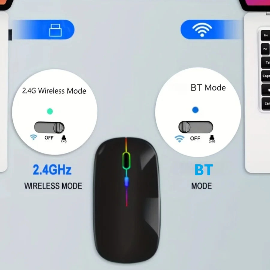 Wireless Mouse Bluetooth-Compatible Gaming Mouse (Dual Mode:BT+2.4Ghz) Ergonomic Rechargeable Mice for PC/Laptop/Macbook ﻿ Peaceful Pleasures Health and Wellness