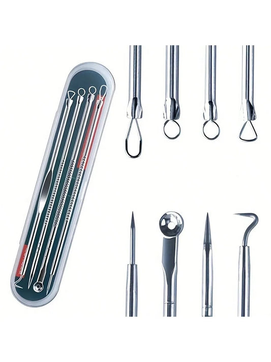 Stainless Steel Blackhead Extractor Tool Set – 4 Piece Kit Blemish Extractor Set Peaceful Pleasures Health and Wellness