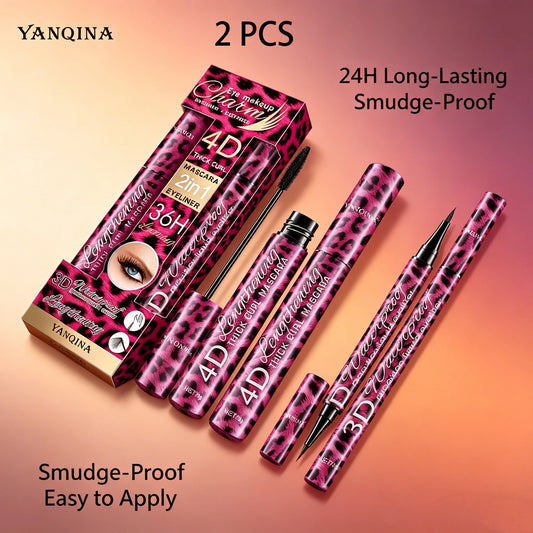 YANQINA 4D Mascara & Liquid Eyeliner Set – Waterproof 2Pcs Eye Makeup Set Oasis Select 8836