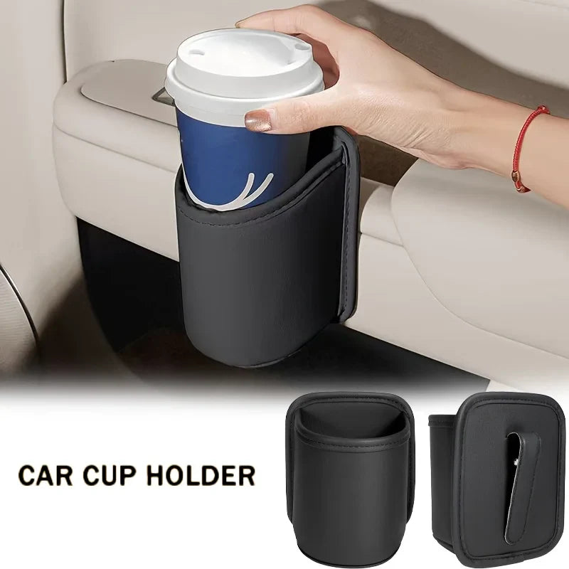 PU Leather Car Cup Holder – Clip-On Seat & Door Organizer