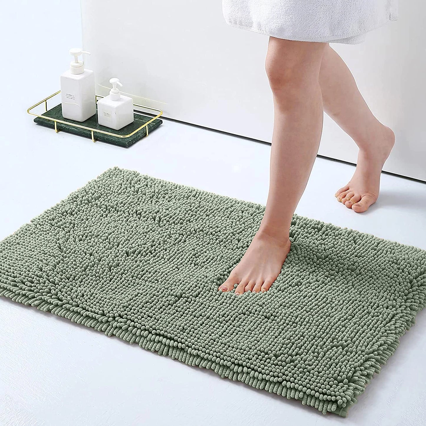 1/2Pieces Bathroom Rugs Non-Slip Chenille Bath Rug Ultra Soft Super Absorbent Bath Mat for Bathroom Toilet Tub Peaceful Pleasures Health and Wellness Grey U50x50cm and 50x80cm