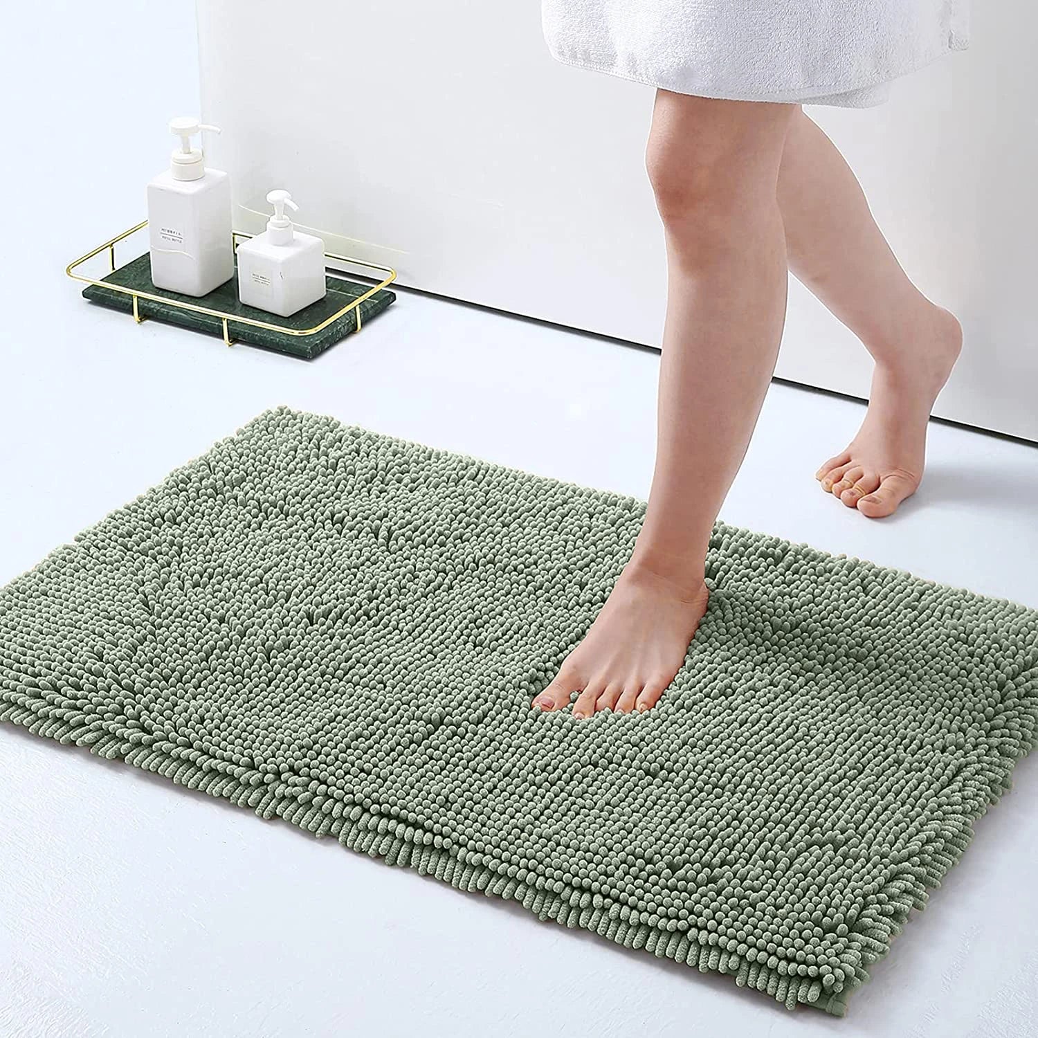 1/2Pieces Bathroom Rugs Non-Slip Chenille Bath Rug Ultra Soft Super Absorbent Bath Mat for Bathroom Toilet Tub Peaceful Pleasures Health and Wellness Grey U50x50cm and 50x80cm