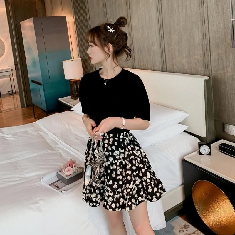 Satin Floral Mini Skirt | Kawaii Harajuku Streetwear Women