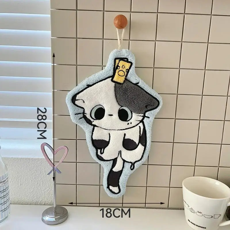 Hanging Thickened Super Absorbent Cute Cartoon Hand Towel Coral Velvet Square Towel Dual Use Kitchen Bathroom Soft Hand Drying Peaceful Pleasures Health and Wellness A1
