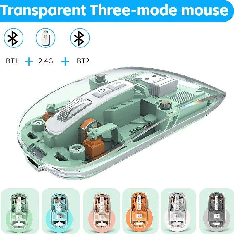 3 Modes Wireless Bluetooth Transparent Gaming Mouse DPI Adjustable Rechargeable Battery Display Silent Mice for PC ipad Laptop Peaceful Pleasures Health and Wellness