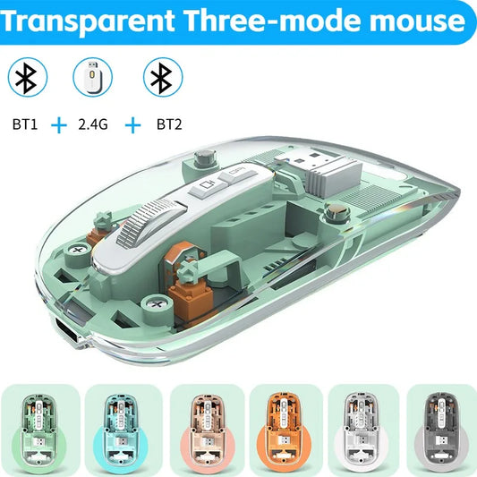 3 Modes Wireless Bluetooth Transparent Gaming Mouse DPI Adjustable Rechargeable Battery Display Silent Mice for PC ipad Laptop Peaceful Pleasures Health and Wellness
