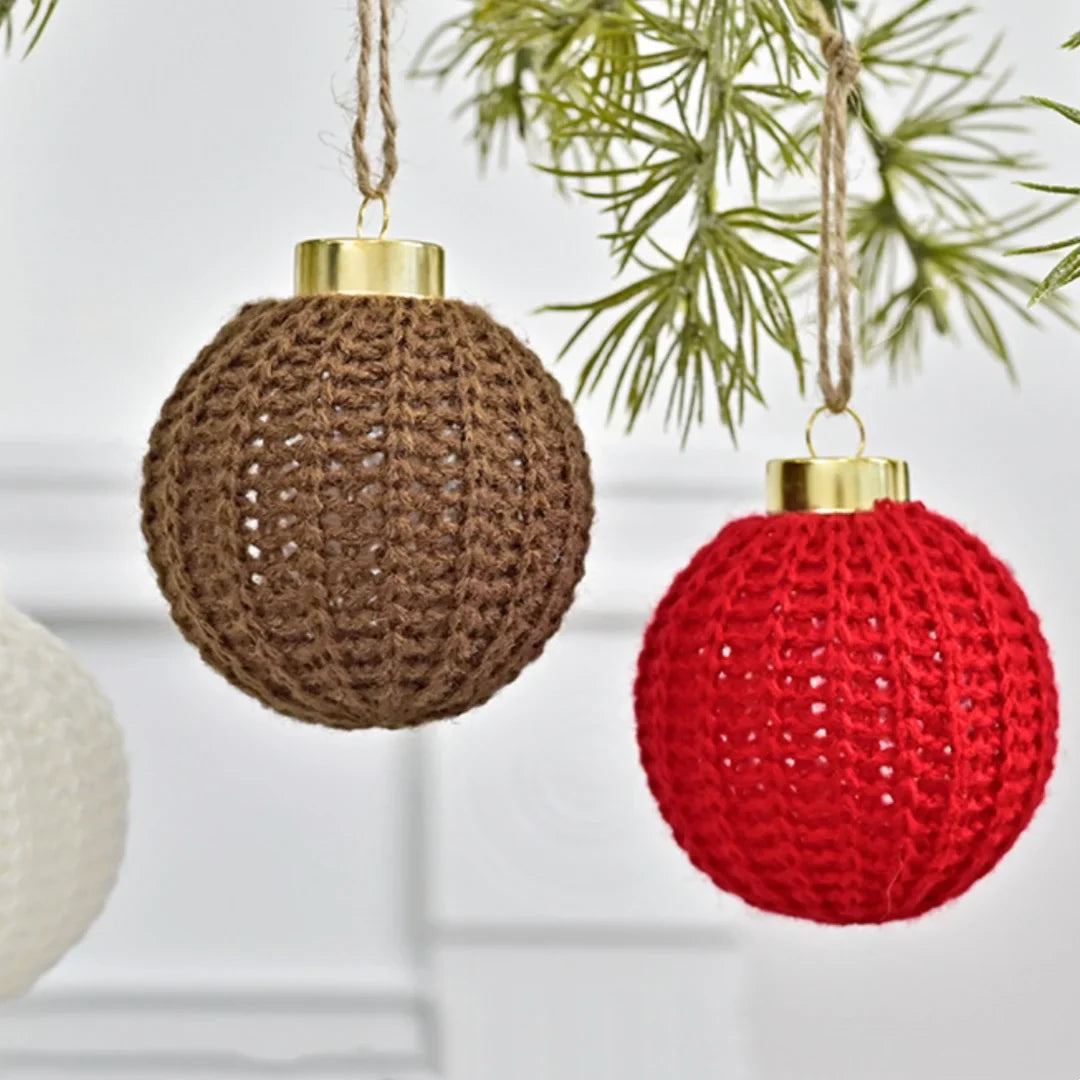 Boho Crochet Christmas Ball Ornaments – 12-Piece Yarn Set