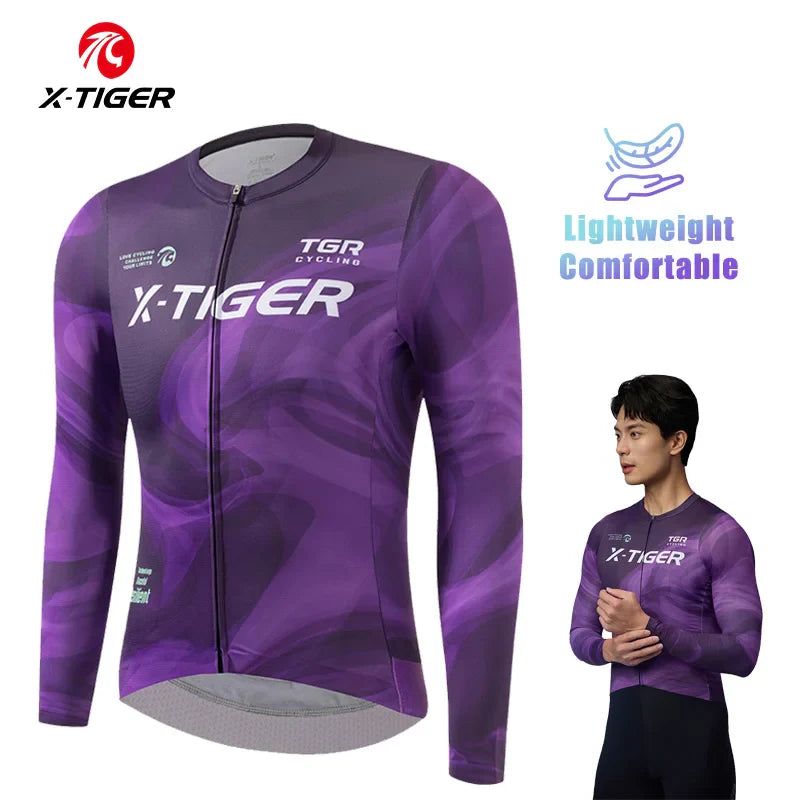 X-TIGER Men's Long Sleeve Cycling Jersey – Breathable Slim Fit