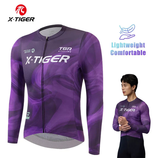 X-TIGER Men's Long Sleeve Cycling Jersey – Breathable Slim Fit Cycling Jersey Oasis Select