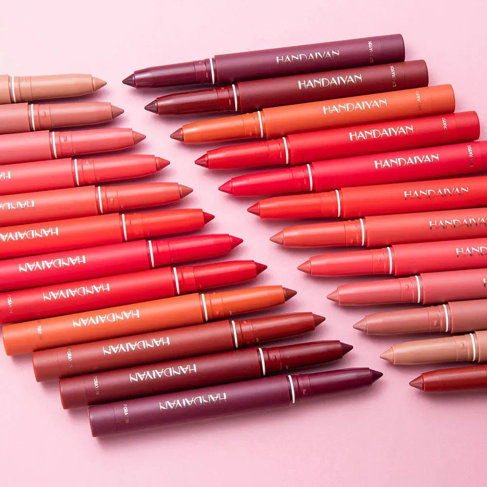 Waterproof Matte Lip Crayon Pencil – 12 Shades, Built-in Sharpener
