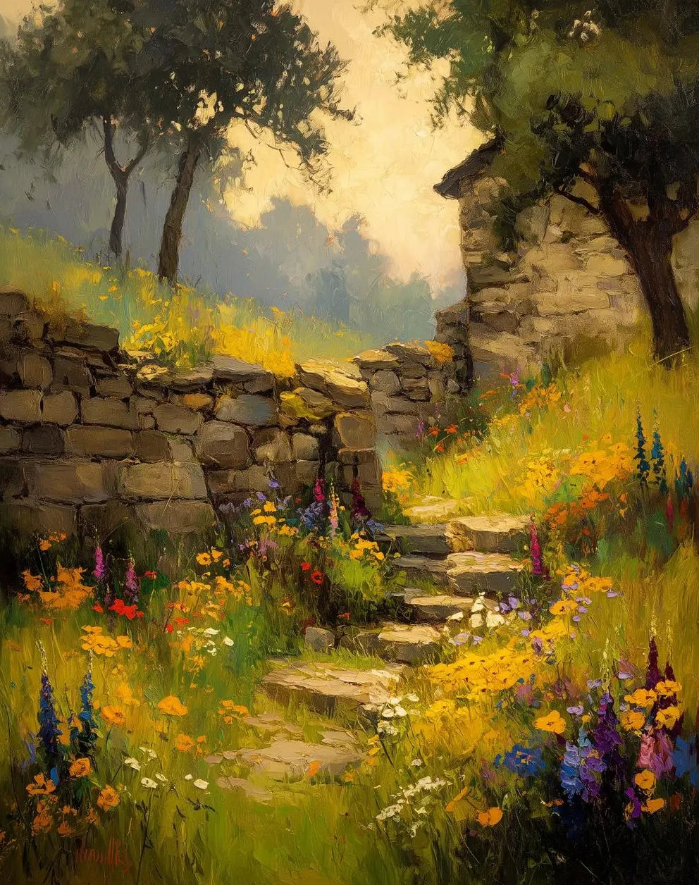 Retro Wildflower Farmhouse Canvas Wall Art | Unframed Print