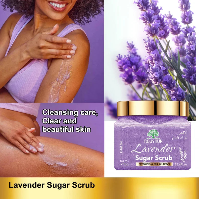 ROUSHUN Lavender Sugar Scrub Large Capacity Family Pack Body Scrub Gentle Deep Cleansing Skin 750g Peaceful Pleasures Health and Wellness