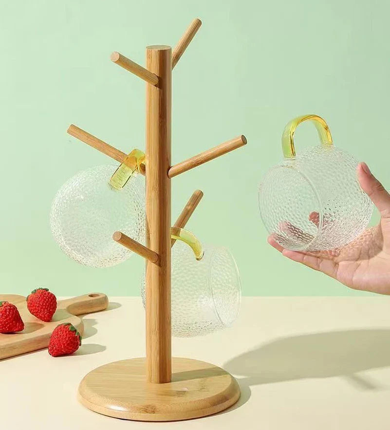 Tree Shape Bamboo Mug Holder Stand – 6-Hook Cup Display Rack