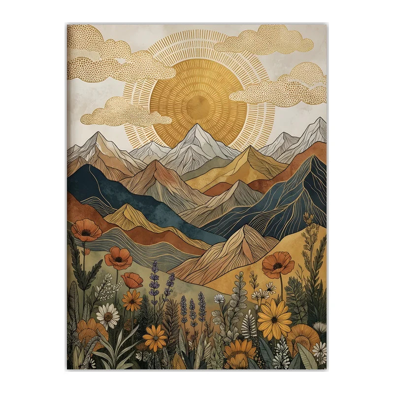 Boho Landscape Canvas Wall Art – Western Mountain Print Décor Canvas Wall Art Peaceful Pleasures Health and Wellness 03 50x70cm NoFrame China Mainland