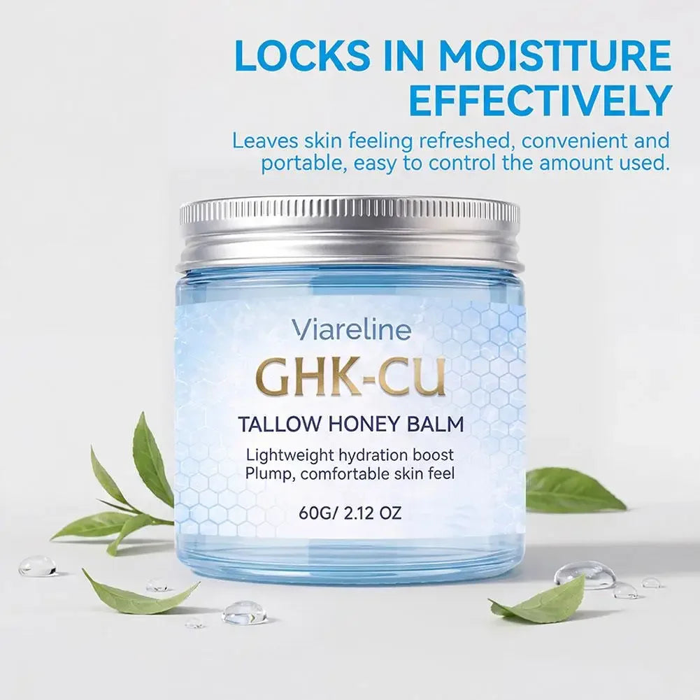 Viareline GHK-CU Copper Peptide Tallow Balm Facial Cream Body Moisturizer Lightweight Hydrate Honey Blue Balm for All Skin Types Peaceful Pleasures Health and Wellness