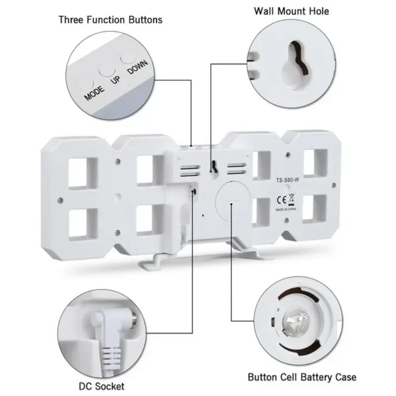LED Digital Wall Clock – Alarm, Date & Temperature Display