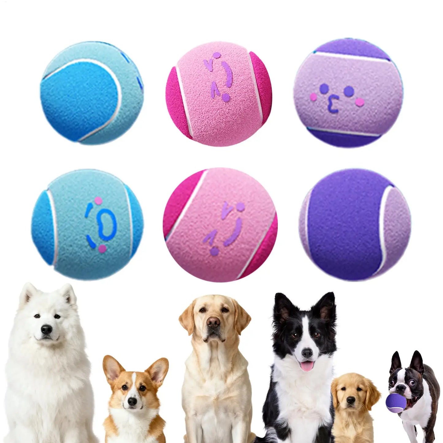 Dog Tennis Balls 6-Pack – Squeaky Fetch Toys for Puppies