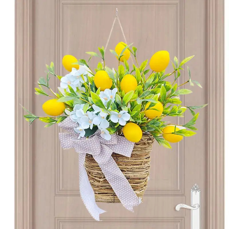 Lemon Flower Basket Wreath – Spring Porch & Door Décor