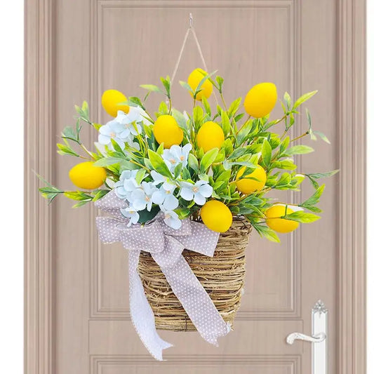 Lemon Flower Basket Wreath – Spring Porch & Door Décor Decorative Wreath Peaceful Pleasures Health and Wellness