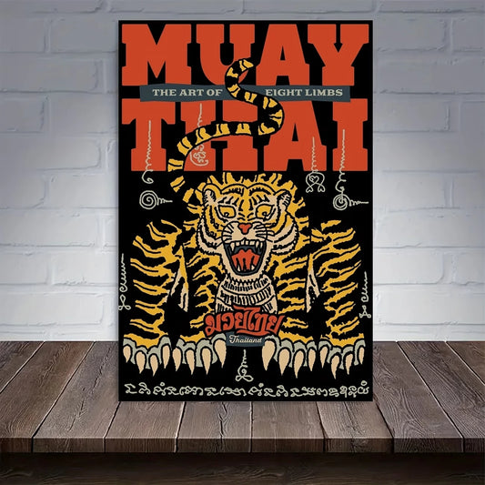 Kickboxing Tiger Tattoo Canvas Wall Art | Vibrant Color Print Canvas Wall Art Peaceful Pleasures Health and Wellness G5406 21x30cm Wood Framed