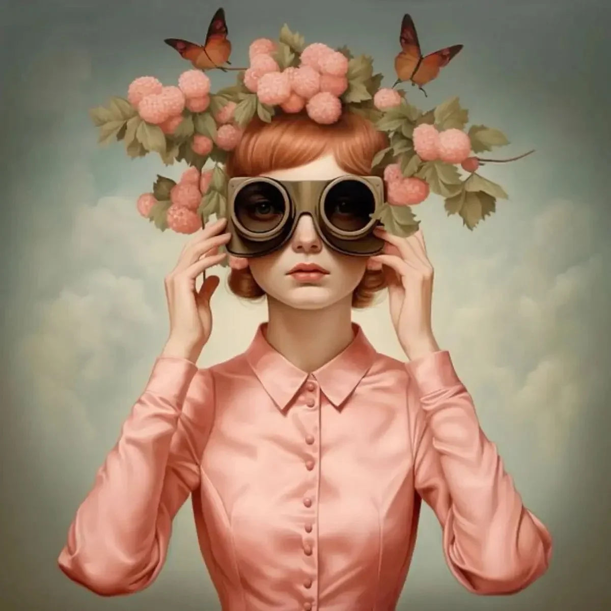 Surrealism Woman & Fish Canvas Wall Art | Fantasy Portrait Print
