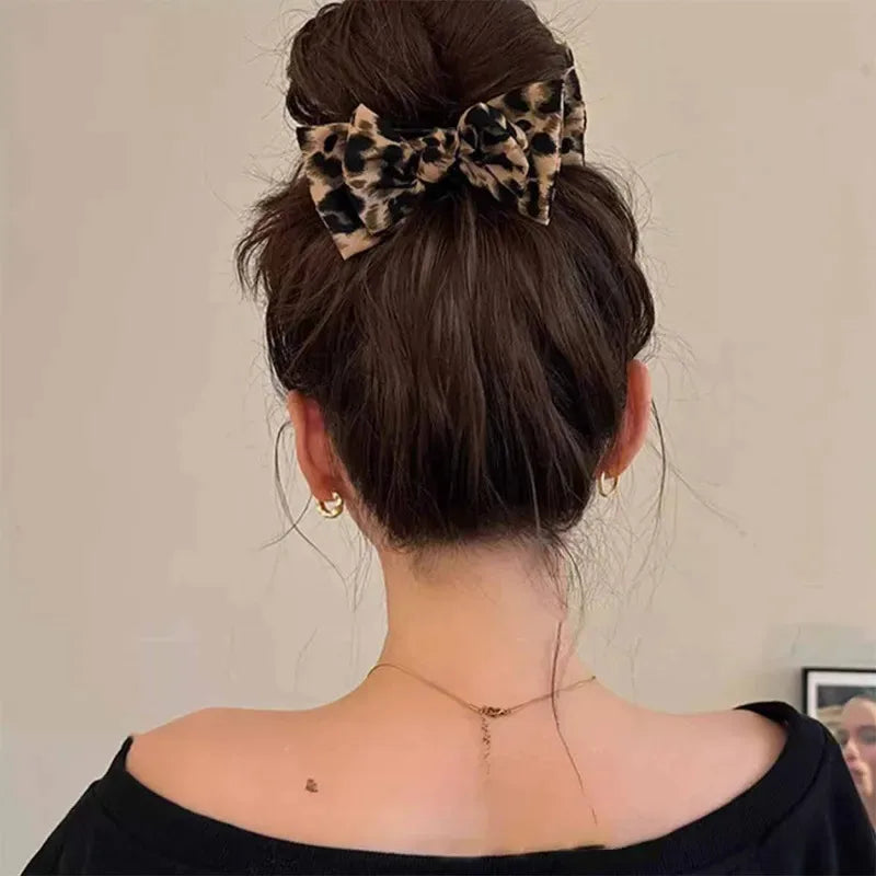 Vintage Leopard Print Bow Hair Clip Barrette for Women