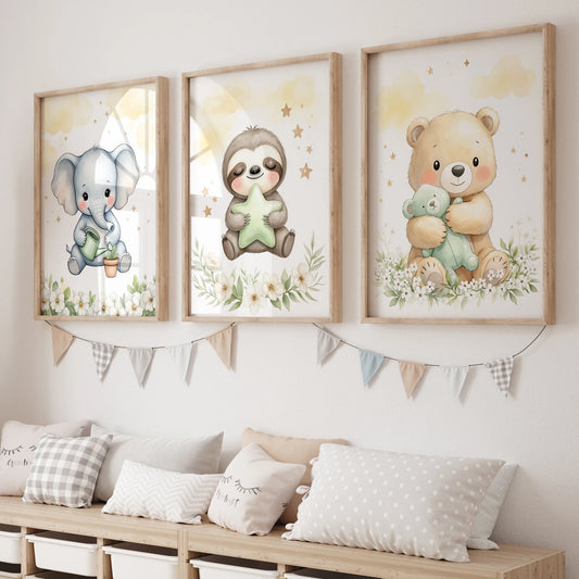 3-Piece Elephant & Sloth Canvas Wall Art | Home & Kids Room Decor Canvas Wall Art Set Peaceful Pleasures Health and Wellness GP119-3pcs 21x30cm Unframed