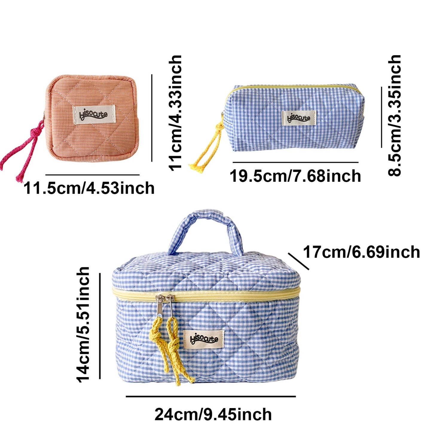 3-Piece Plaid Cosmetic Bag Set – Large Capacity Toiletry Organizer
