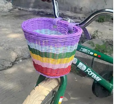Kid Front Handlebar Bike Basket Vintage Rainbow Color Front Bicycle Basket Suitable for Most Type of Bikes Peaceful Pleasures Health and Wellness Small Purple 1pcs