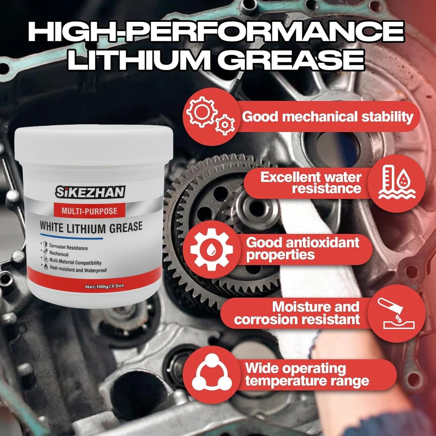 White Lithium Grease 3.5oz with Brush, Multi-Purpose Lubricant for Auto, Hinges & Gears, Waterproof Heat-Resistant Peaceful Pleasures Health and Wellness