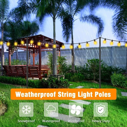 2-Pack Adjustable Outdoor String Light Poles – Heavy Duty Iron Outdoor Light Poles Oasis Select