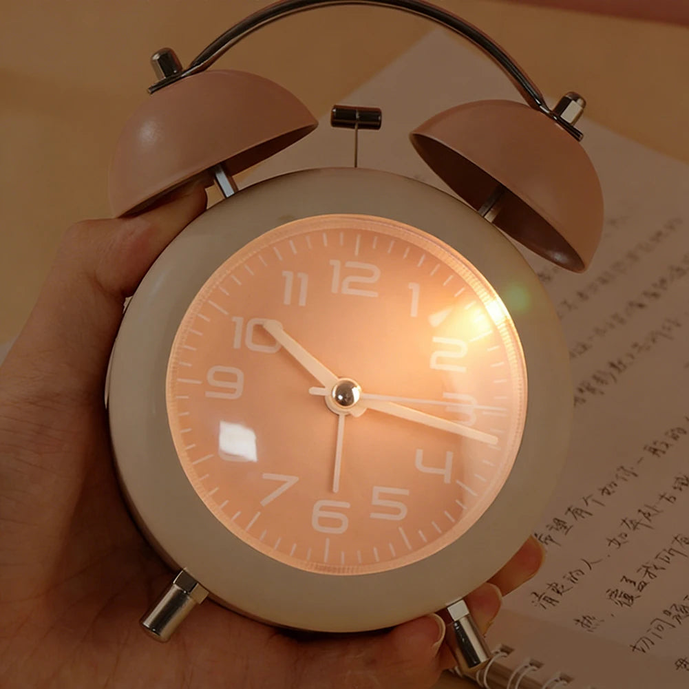Retro Twin-Bell Alarm Clock – Silent, Loud Alarm & Night Light Analog Alarm Clock Peaceful Pleasures Health and Wellness