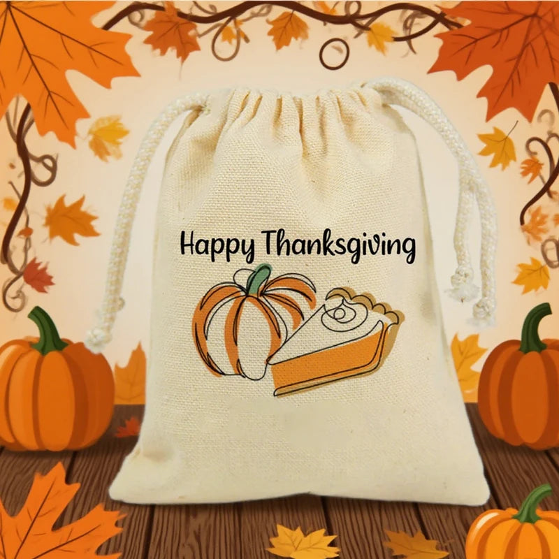 Thanksgiving Pumpkin Drawstring Treat Bags for Kids – 5pcs