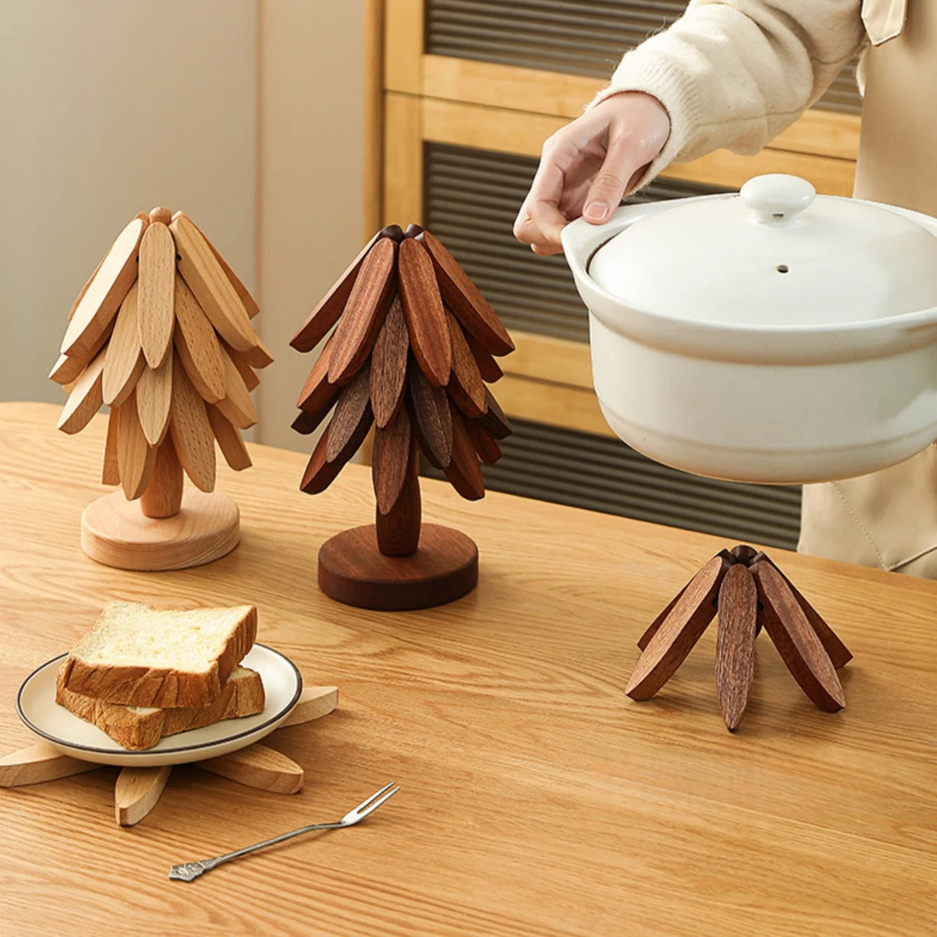 Collapsible Bamboo Tree Trivet | Hot Dish Pad & Table Decor