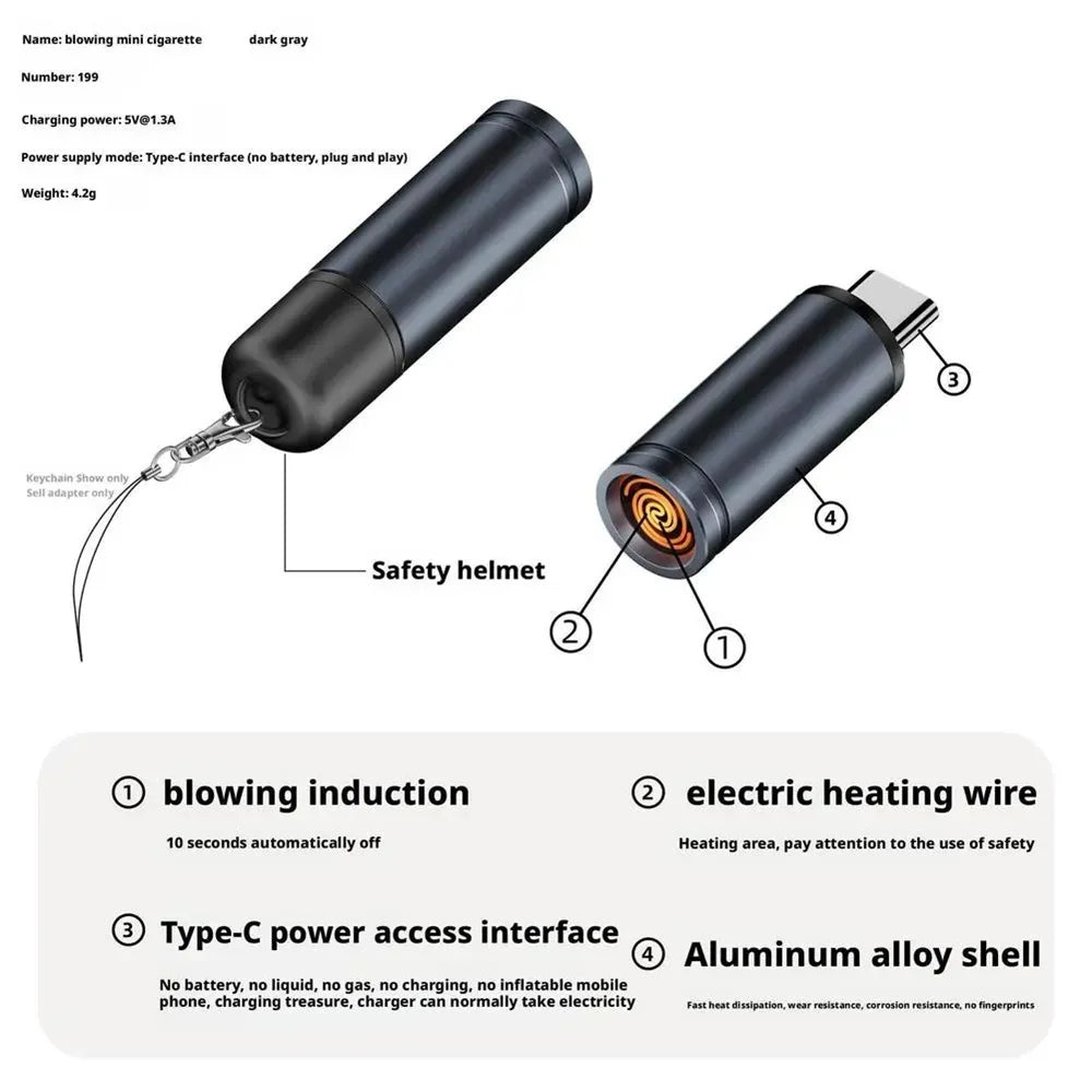 USB-C Flameless Electric Lighter | Blow Ignite & Auto Shut-Off