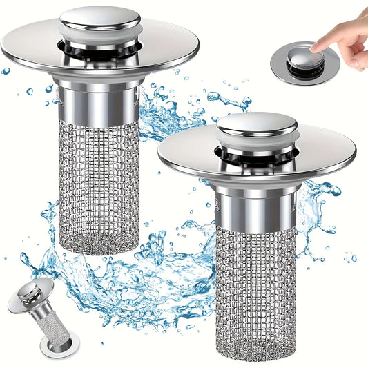 2-Pack Stainless Steel Pop-Up Drain Strainer & Hair Catcher Drain Strainer Peaceful Pleasures Health and Wellness