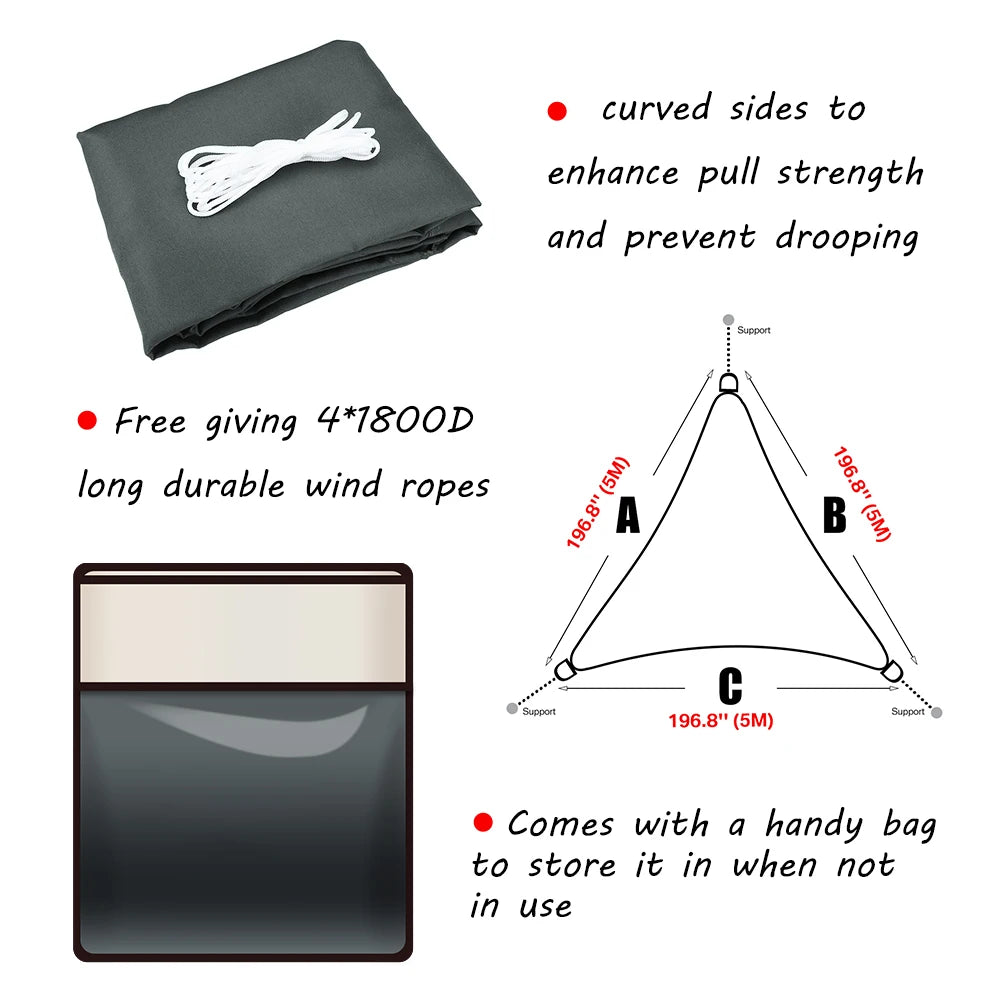 5/3.6/3/2M Triangle Shade Sail Waterproof Sunshade Sail Canopy 98%UV Block Awning with Free Rope for Garden Patio Pergola Gazebo Peaceful Pleasures Health and Wellness