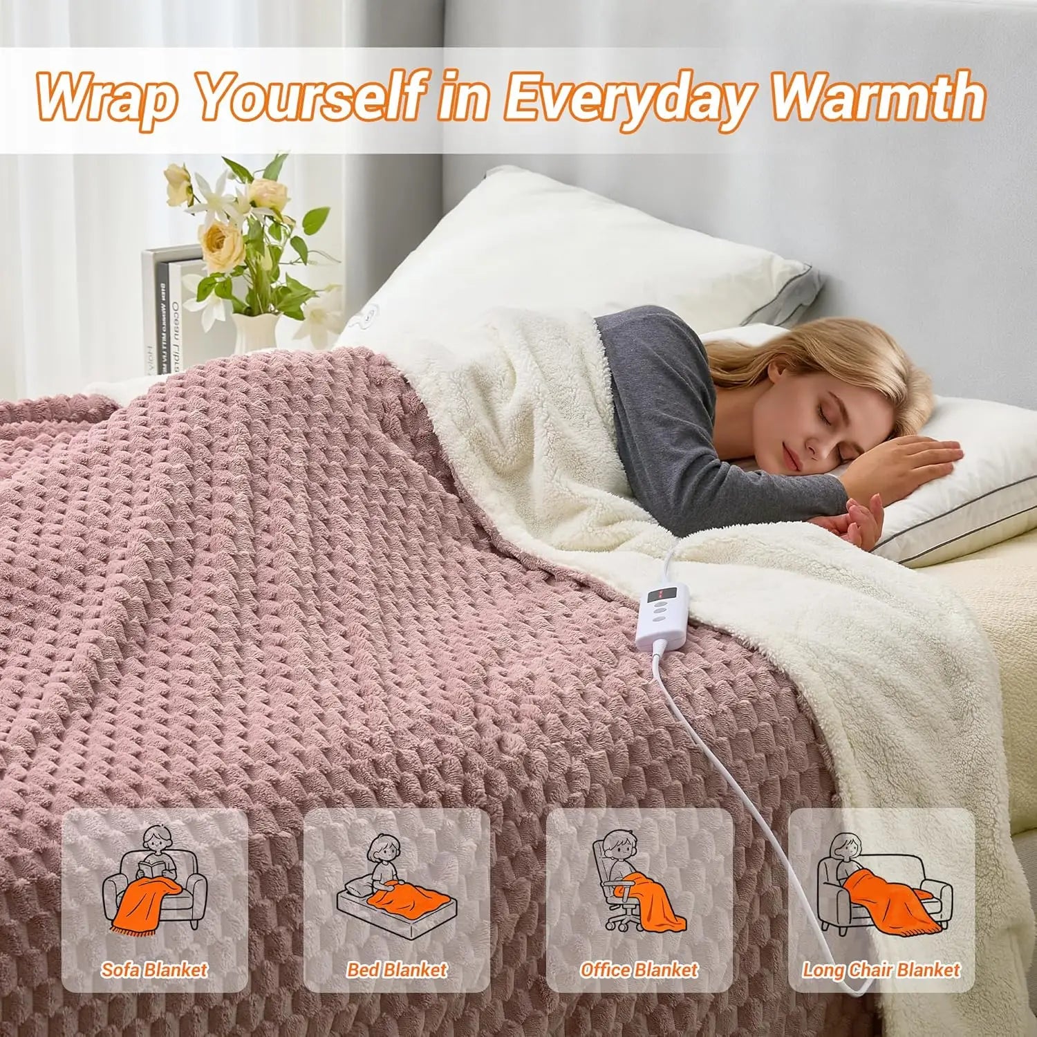 Twin Size Electric Heated Blanket 62x84 – Dual-Sided Fleece Sherpa, 10 Heat Levels Electric Heated Blanket Peaceful Pleasures Health and Wellness