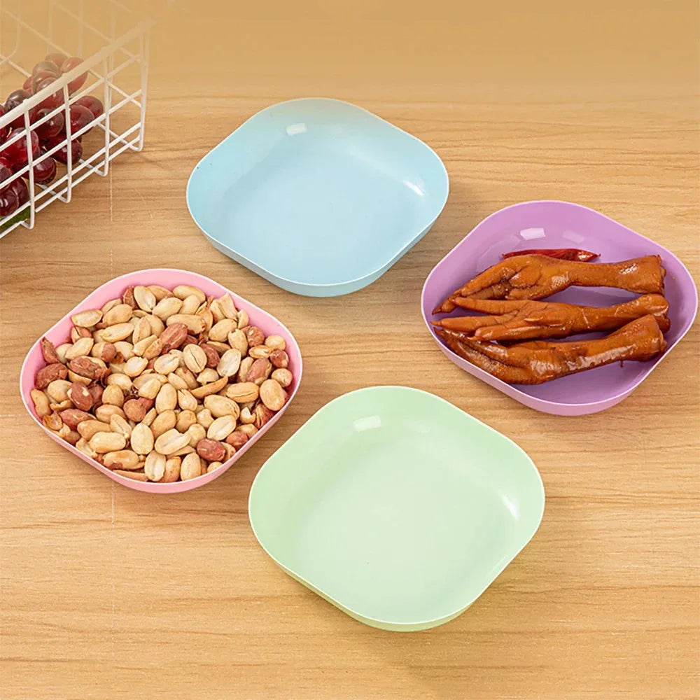 10-Piece Macaron Color Square Snack Plate Set with Stand