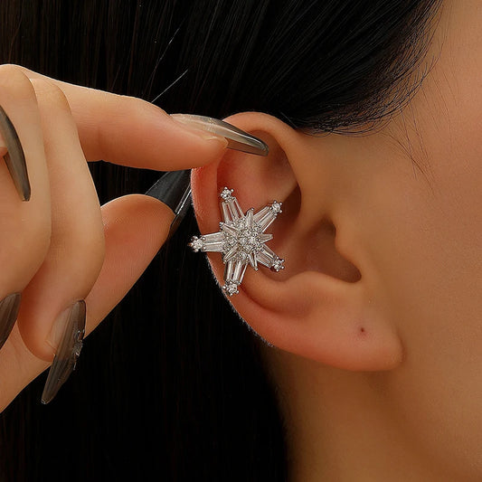 New Zircon Ear Clips Without Ear Holes Niche Light Luxury High End Feeling C Shaped Ear Bone Clip Snowflake Water Droplet Tassel Peaceful Pleasures Health and Wellness