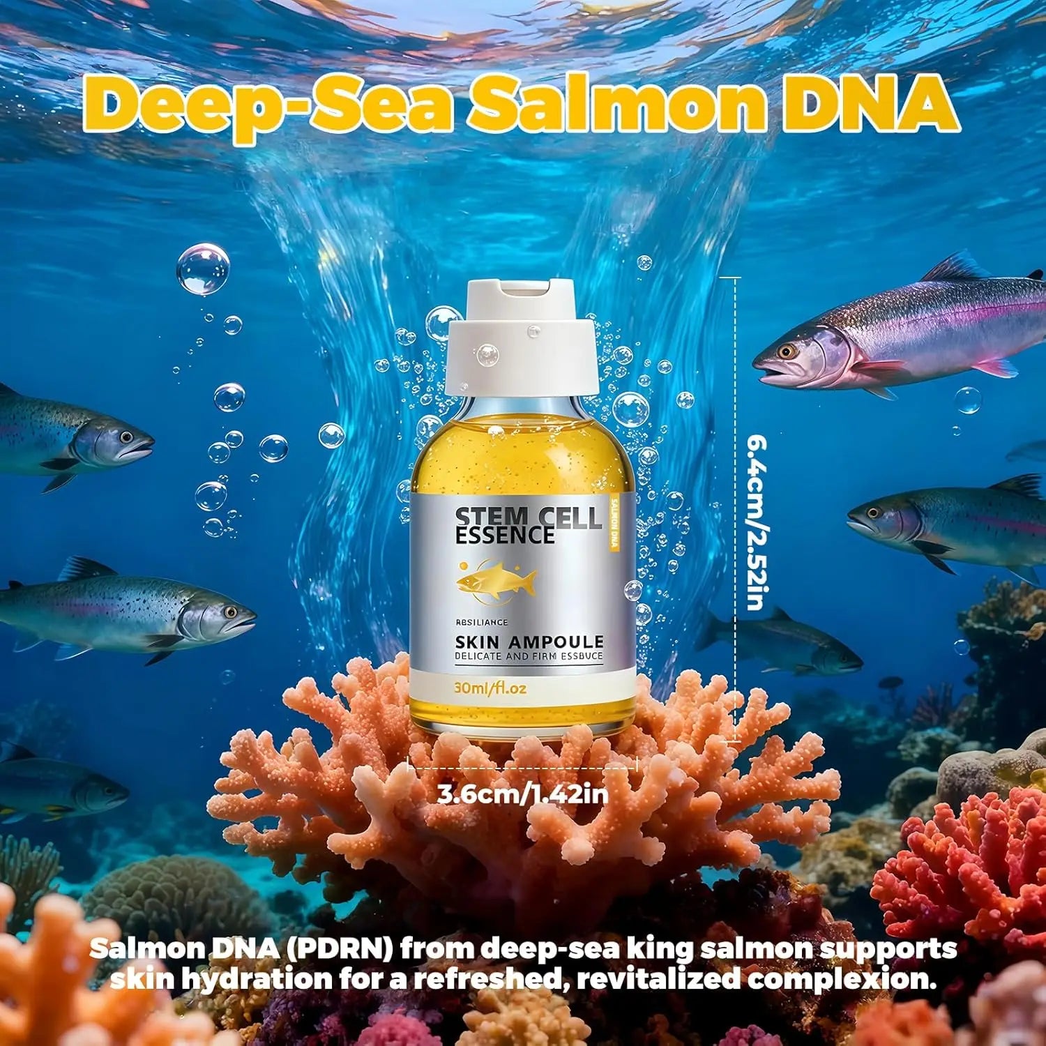 Salmon DNA Ampoule,Salmon Stem Cell Serum with PDRN,Infused with Niacinamide,Ampoule for Deep Hydration, Radiance, 1 fl.oz Peaceful Pleasures Health and Wellness