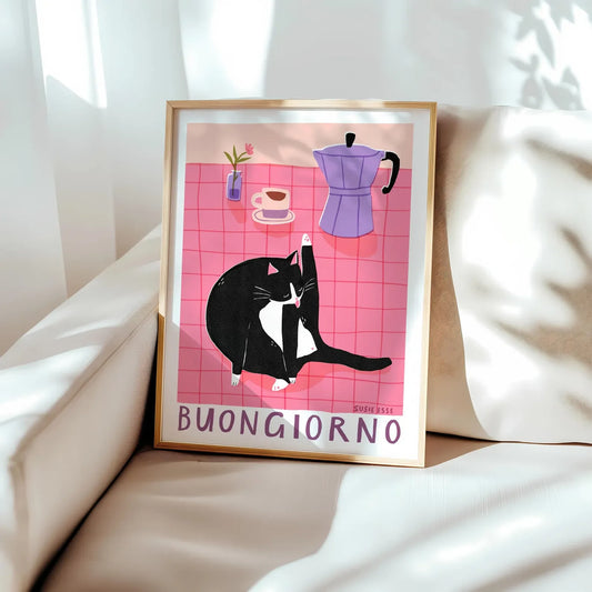 Tuxedo Cat Canvas Wall Art | Buongiorno Unframed Cat Poster Canvas Wall Art Print Peaceful Pleasures Health and Wellness WS10131 20x30cm Unframed