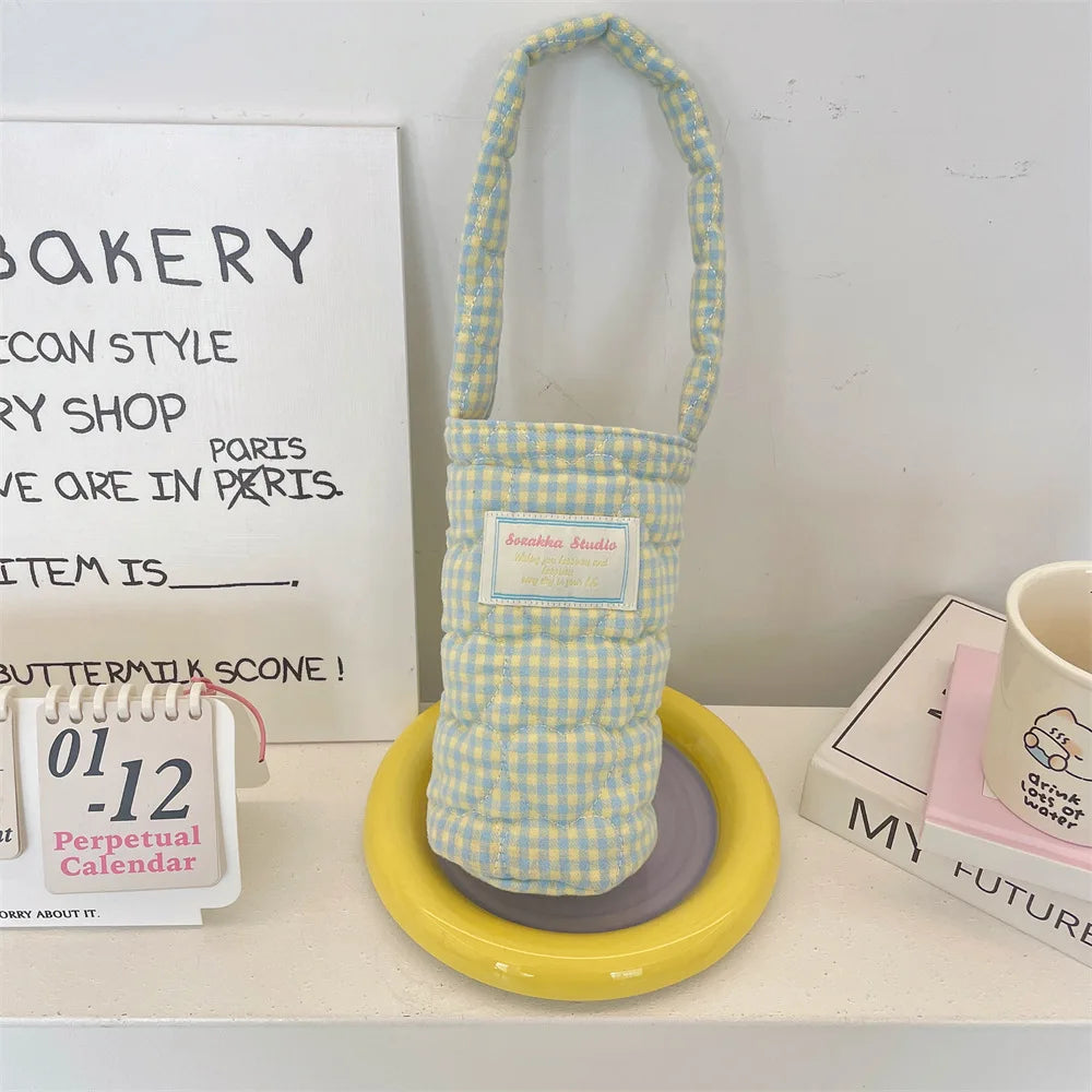 Handheld Cup Cover Fabric Clip Cotton Grid Water Bag Heat-resistant