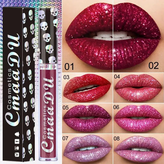 CmaaDu 8-Color Diamond Shimmer Lip Gloss – Waterproof & Long-Lasting Glitter Lip Gloss Oasis Select