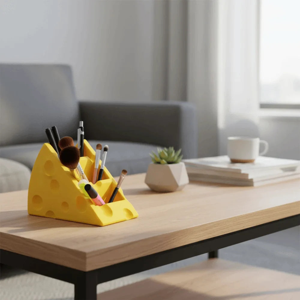 Cute Cheese 3-Grid Desktop Storage Box | Remote & Brush Holder