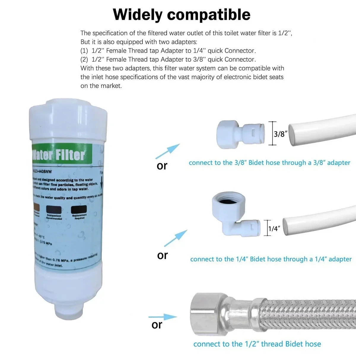 Bidet Inlet Pre-Filter | 1/2" 1/4" 3/8" Toilet Water Filter Set