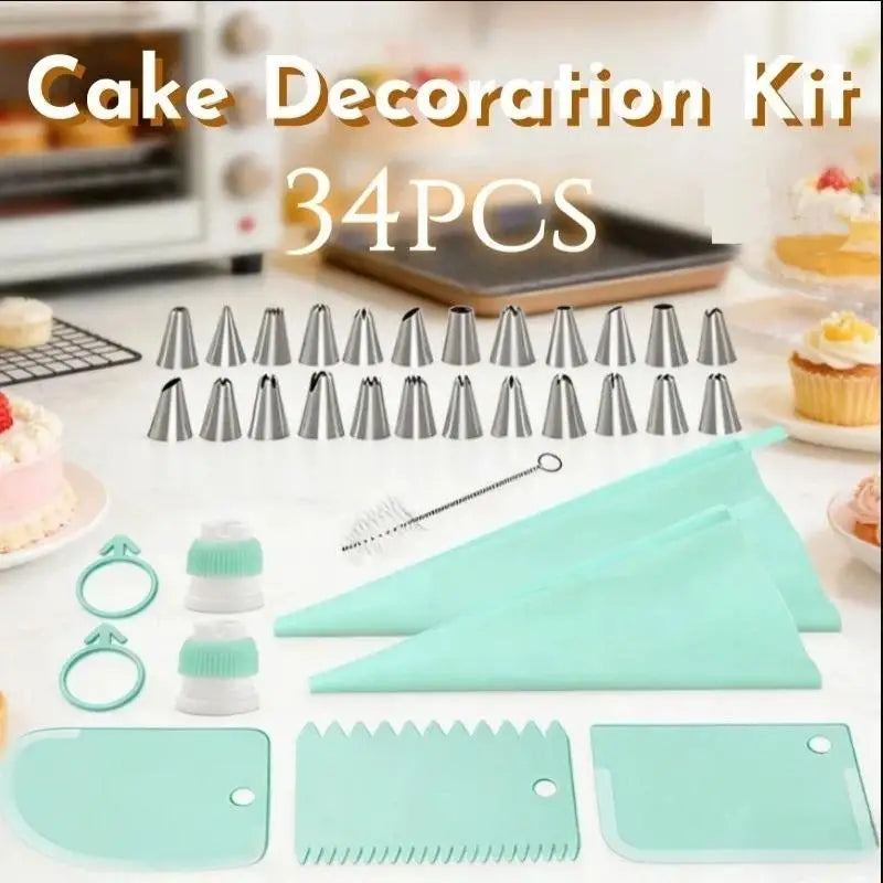 34-Piece Stainless Steel Piping Nozzle Set & Reusable Pastry Bag Cake Decorating Set Peaceful Pleasures Health and Wellness